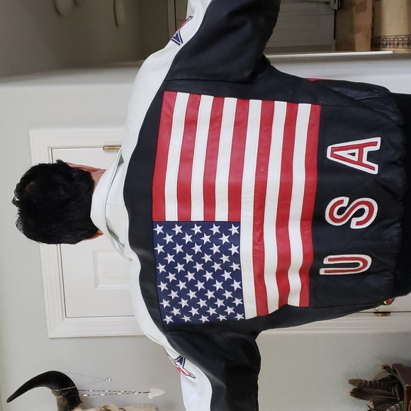 Phase2 Men's XL LEATHER, USA Flag Jacket - Picture 1 of 12